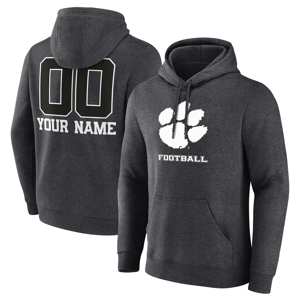 Men's Charcoal Clemson Tigers Personalized Name & Number Monochrome Pullover Hoodie