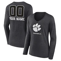 Women's Charcoal Clemson Tigers Personalized Name & Number Monochrome Long Sleeve V-Neck T-Shirt