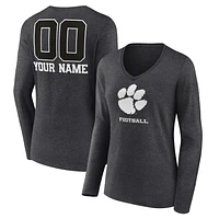 Women's Charcoal Clemson Tigers Personalized Name & Number Monochrome Long Sleeve V-Neck T-Shirt