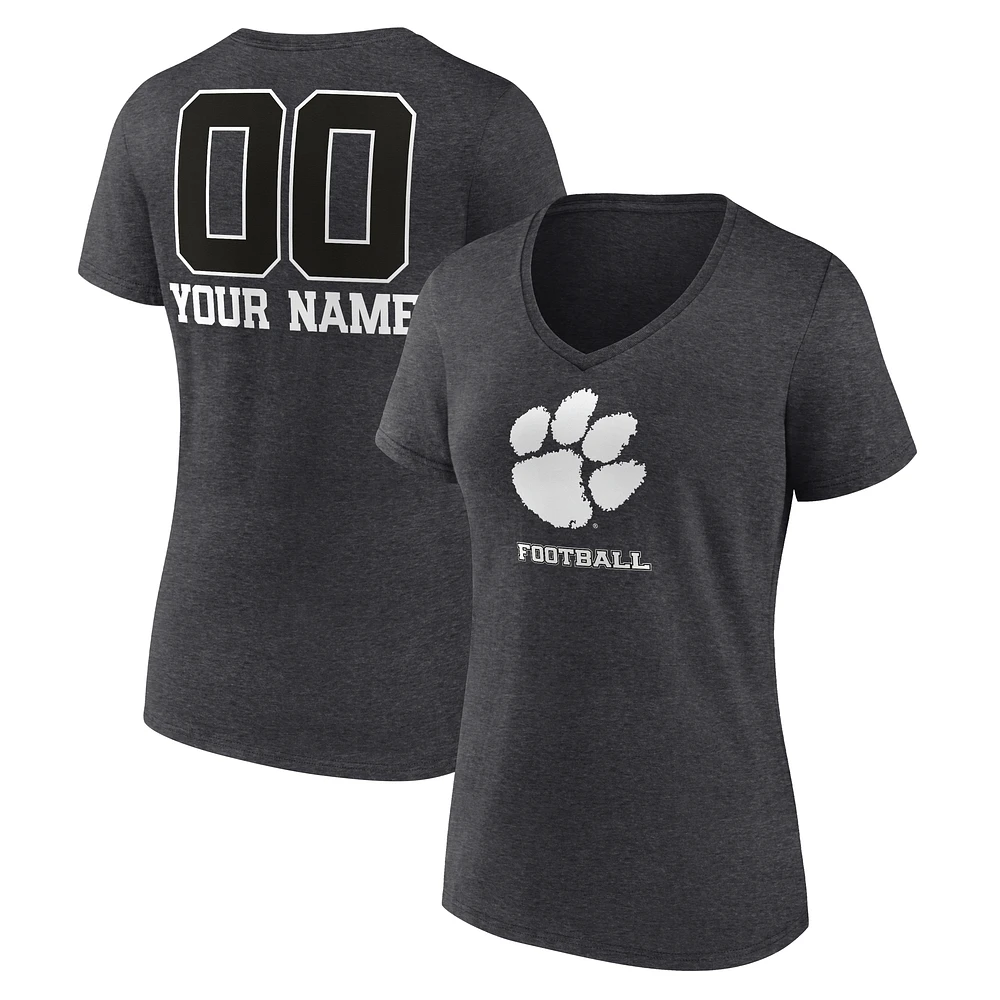 Women's Charcoal Clemson Tigers Personalized Name & Number Monochrome V-Neck T-Shirt