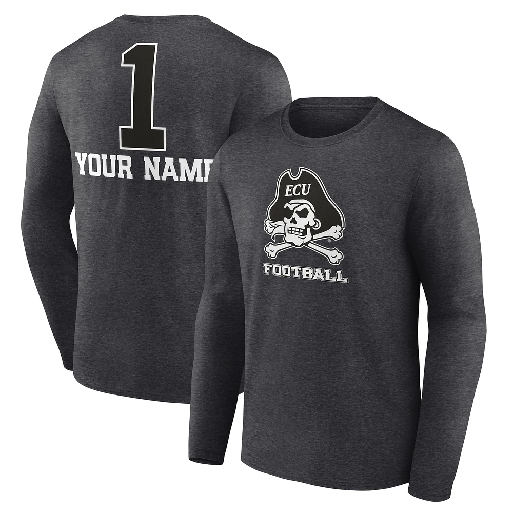 Men's Charcoal ECU Pirates Personalized Any Name Monochrome Long Sleeve T-Shirt
