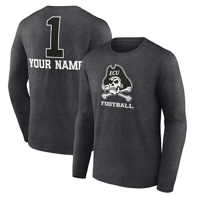 Men's Charcoal ECU Pirates Personalized Any Name Monochrome Long Sleeve T-Shirt