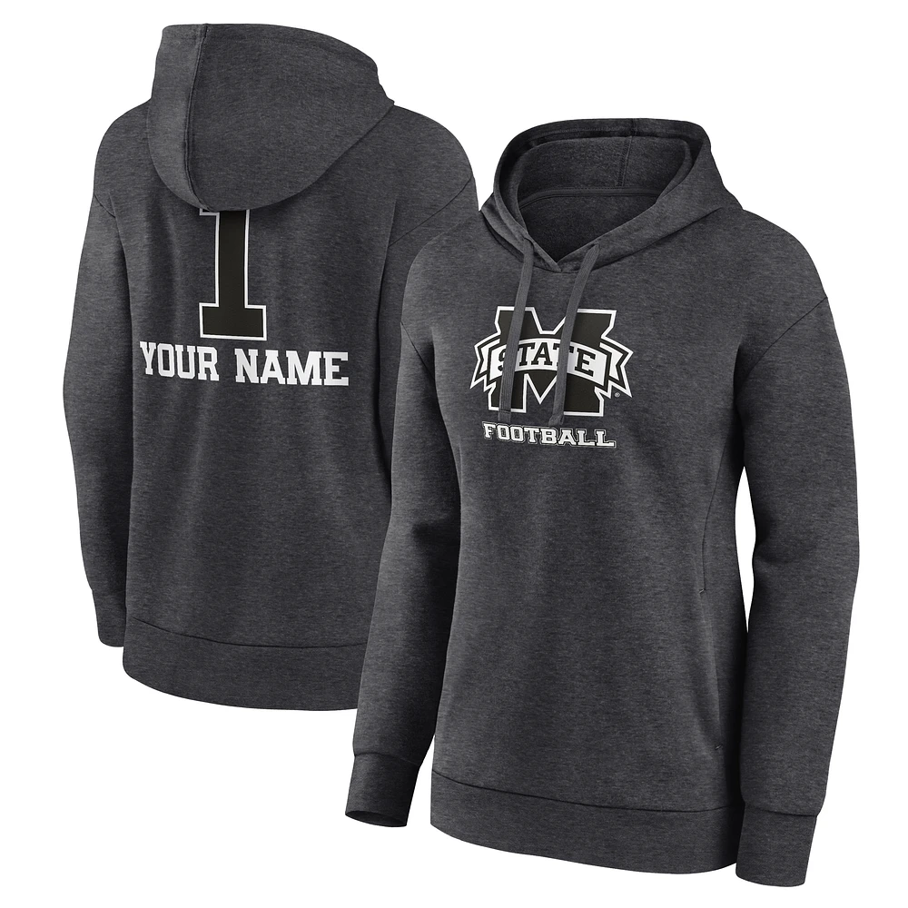Women's Charcoal Mississippi State Bulldogs Personalized Any Name Monochrome Pullover Hoodie