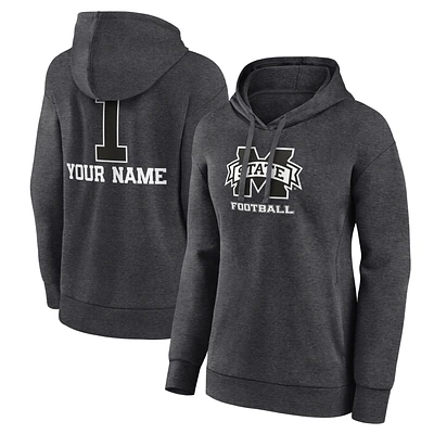 Women's Charcoal Mississippi State Bulldogs Personalized Any Name Monochrome Pullover Hoodie