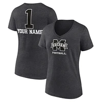 Women's Charcoal Mississippi State Bulldogs Personalized Any Name Monochrome V-Neck T-Shirt