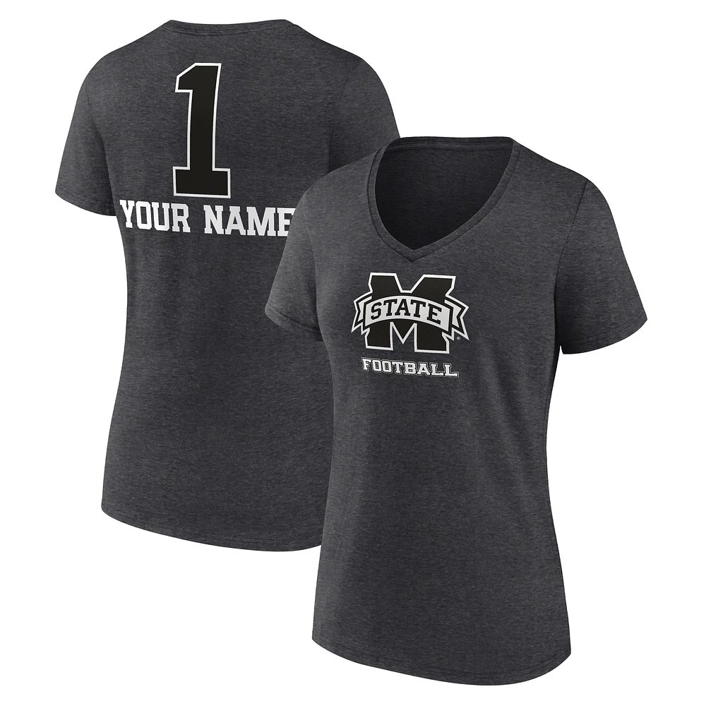 Women's Charcoal Mississippi State Bulldogs Personalized Any Name Monochrome V-Neck T-Shirt