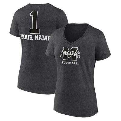 Women's Charcoal Mississippi State Bulldogs Personalized Any Name Monochrome V-Neck T-Shirt