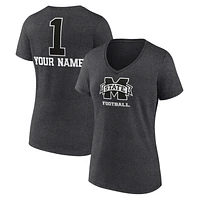 Women's Charcoal Mississippi State Bulldogs Personalized Any Name Monochrome V-Neck T-Shirt