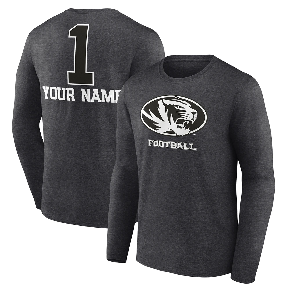 Men's Charcoal Missouri Tigers Personalized Any Name Monochrome Long Sleeve T-Shirt