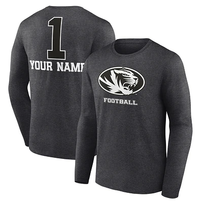 Men's Charcoal Missouri Tigers Personalized Any Name Monochrome Long Sleeve T-Shirt