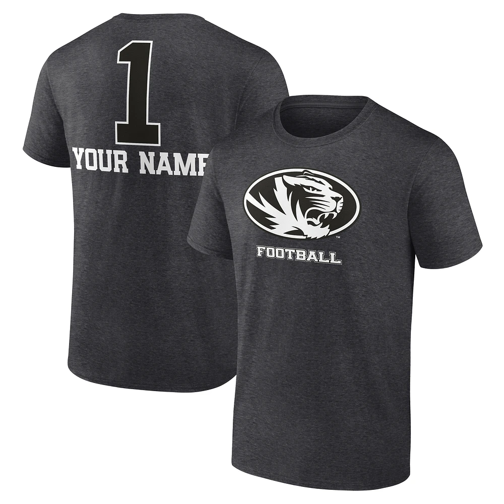 Men's Charcoal Missouri Tigers Personalized Any Name Monochrome T-Shirt