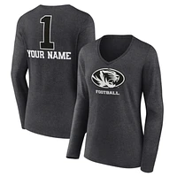 Women's Charcoal Missouri Tigers Personalized Any Name Monochrome Long Sleeve V-Neck T-Shirt