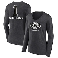 Women's Charcoal Missouri Tigers Personalized Any Name Monochrome Long Sleeve V-Neck T-Shirt