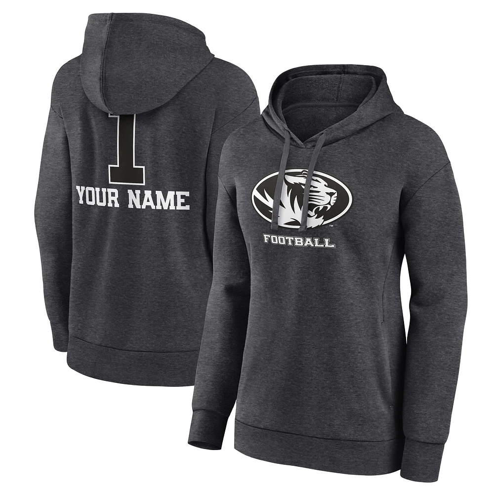 Women's Charcoal Missouri Tigers Personalized Any Name Monochrome Pullover Hoodie
