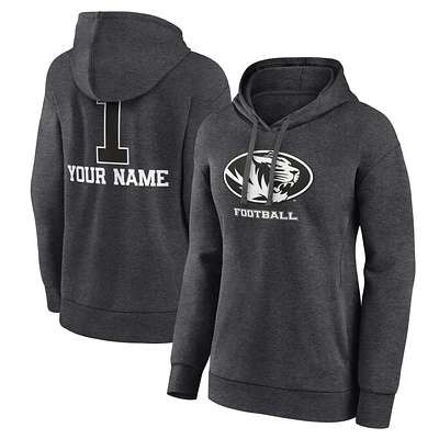 Women's Charcoal Missouri Tigers Personalized Any Name Monochrome Pullover Hoodie