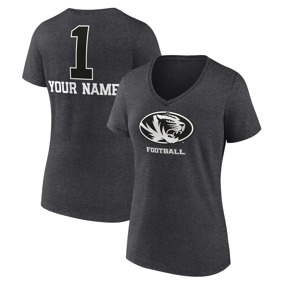 Women's Charcoal Missouri Tigers Personalized Any Name Monochrome V-Neck T-Shirt