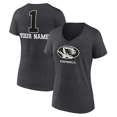 Women's Charcoal Missouri Tigers Personalized Any Name Monochrome V-Neck T-Shirt