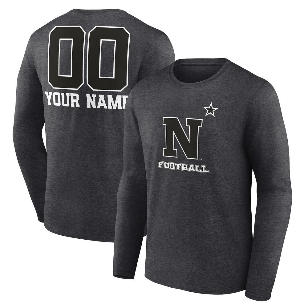 Men's Charcoal Navy Midshipmen Personalized Name & Number Monochrome Long Sleeve T-Shirt