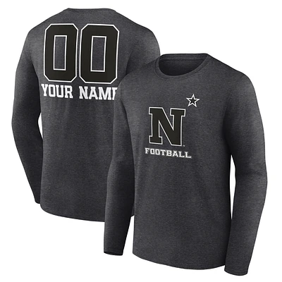 Men's Charcoal Navy Midshipmen Personalized Name & Number Monochrome Long Sleeve T-Shirt