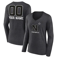 Women's Charcoal Navy Midshipmen Personalized Name & Number Monochrome Long Sleeve V-Neck T-Shirt