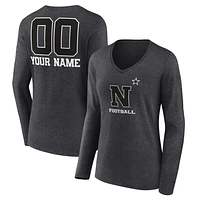 Women's Charcoal Navy Midshipmen Personalized Name & Number Monochrome Long Sleeve V-Neck T-Shirt