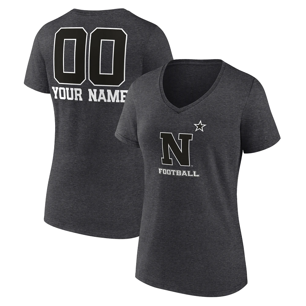 Women's Charcoal Navy Midshipmen Personalized Name & Number Monochrome V-Neck T-Shirt