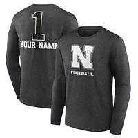 Men's Charcoal Nebraska Huskers Personalized Any Name Monochrome Long Sleeve T-Shirt