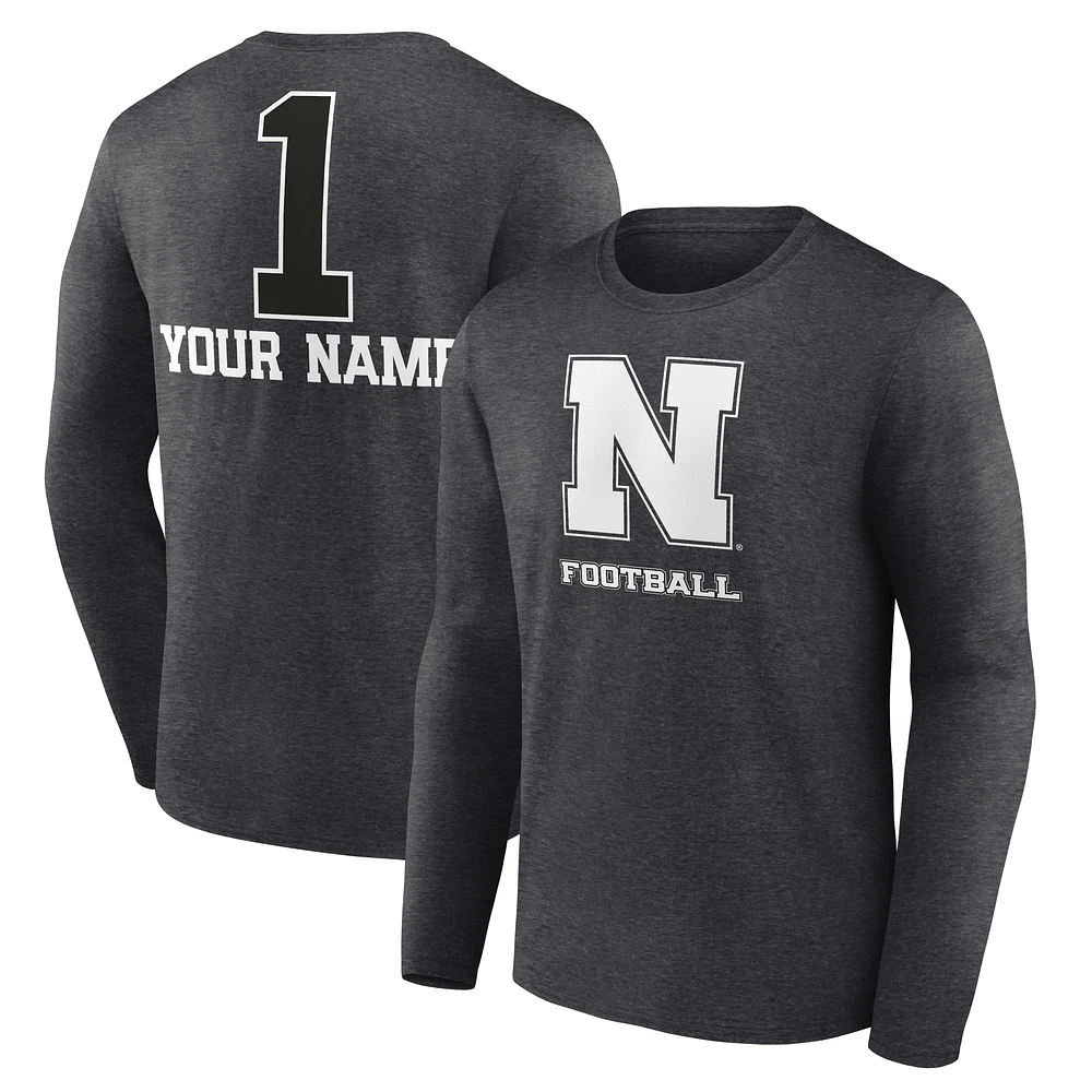 Men's Charcoal Nebraska Huskers Personalized Any Name Monochrome Long Sleeve T-Shirt