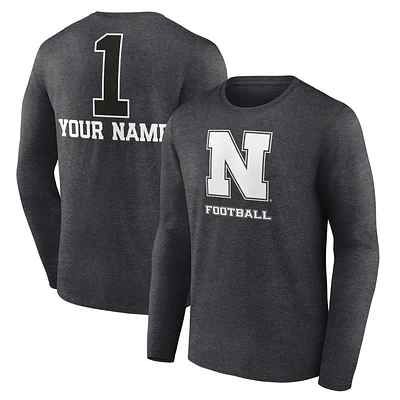 Men's Charcoal Nebraska Huskers Personalized Any Name Monochrome Long Sleeve T-Shirt