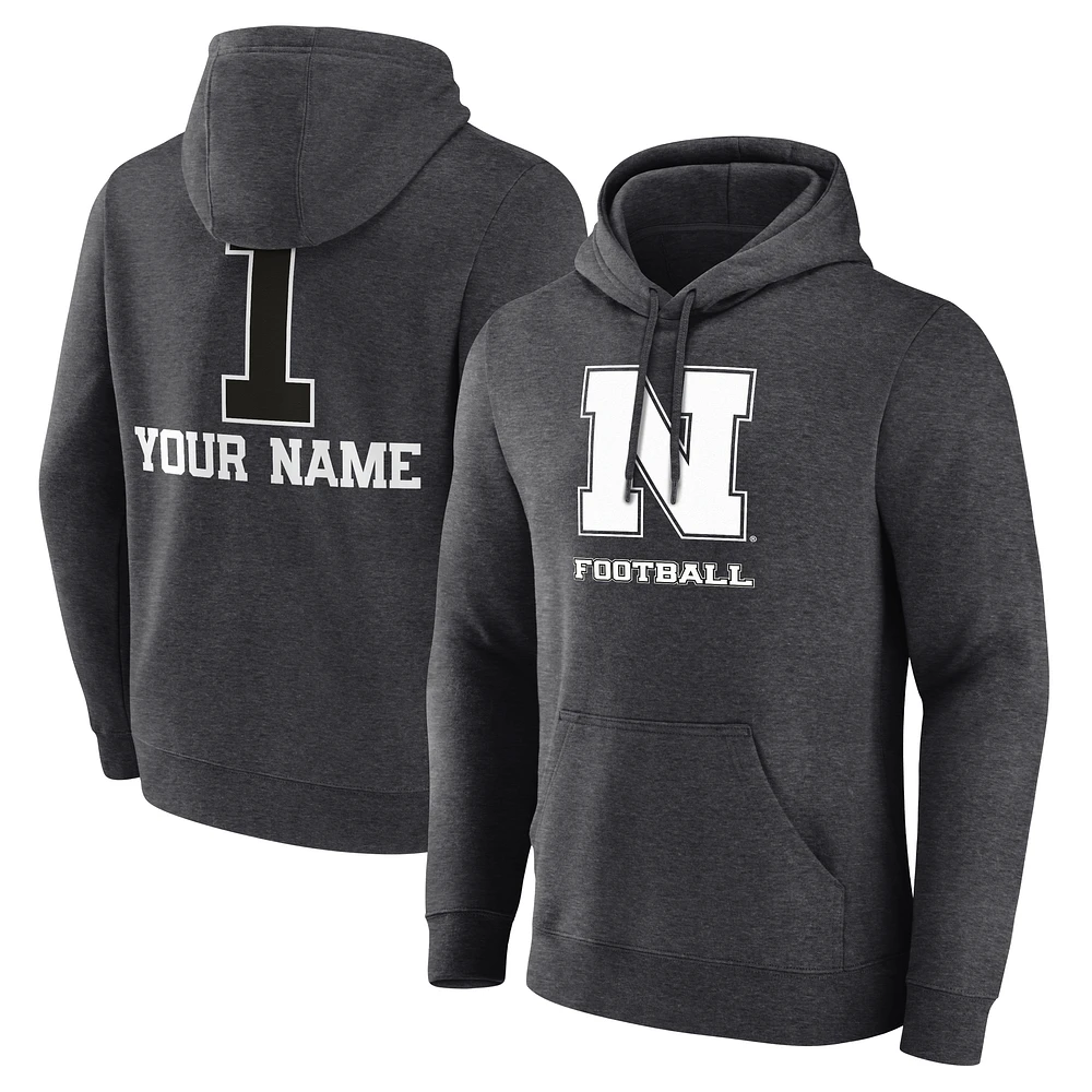 Men's Charcoal Nebraska Huskers Personalized Any Name Monochrome Pullover Hoodie