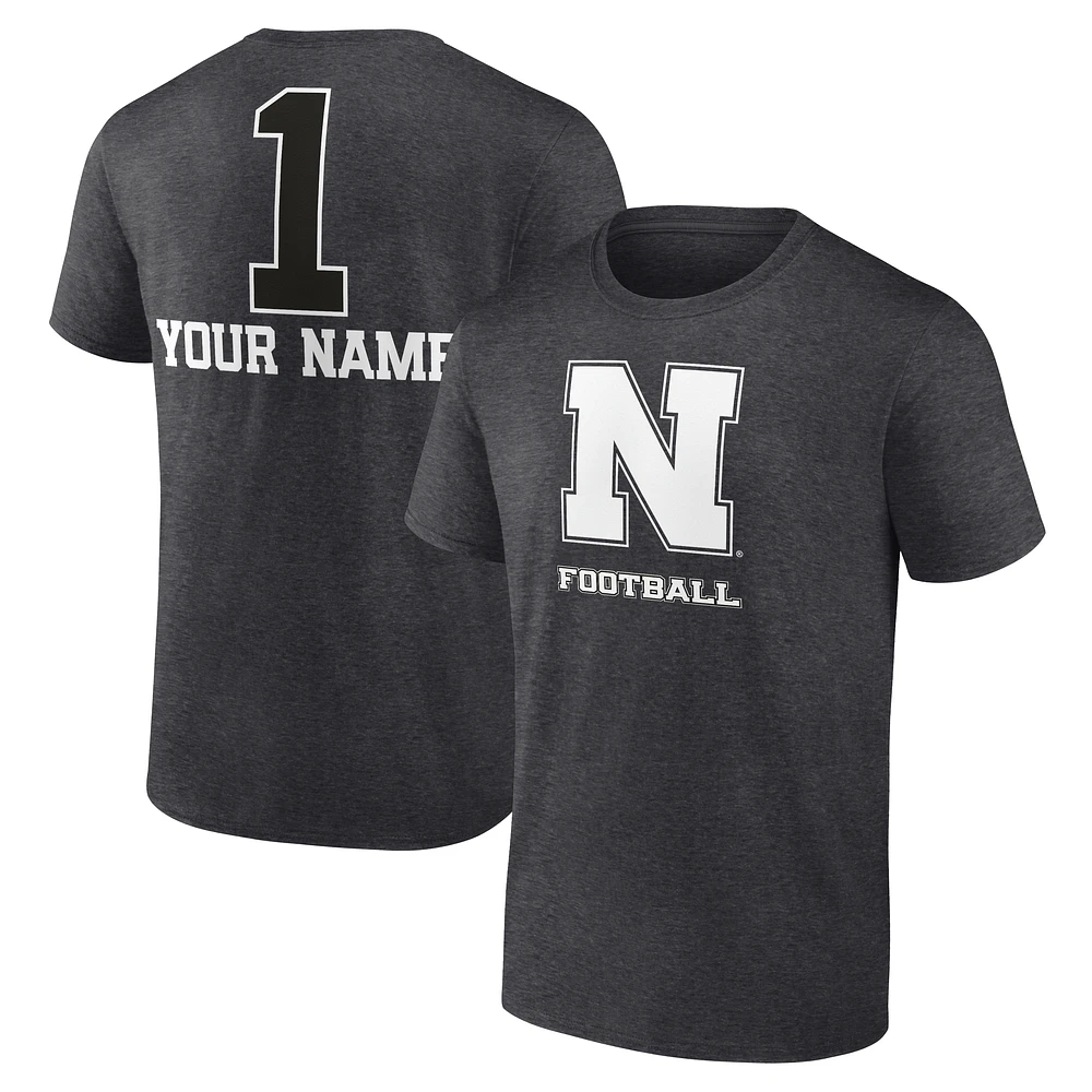 Men's Charcoal Nebraska Huskers Personalized Any Name Monochrome T-Shirt