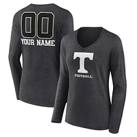 Women's Charcoal Tennessee Volunteers Personalized Name & Number Monochrome Long Sleeve V-Neck T-Shirt