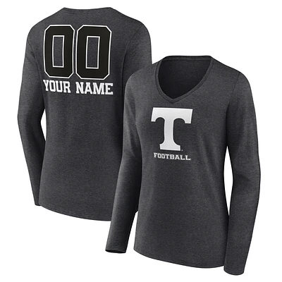 Women's Charcoal Tennessee Volunteers Personalized Name & Number Monochrome Long Sleeve V-Neck T-Shirt