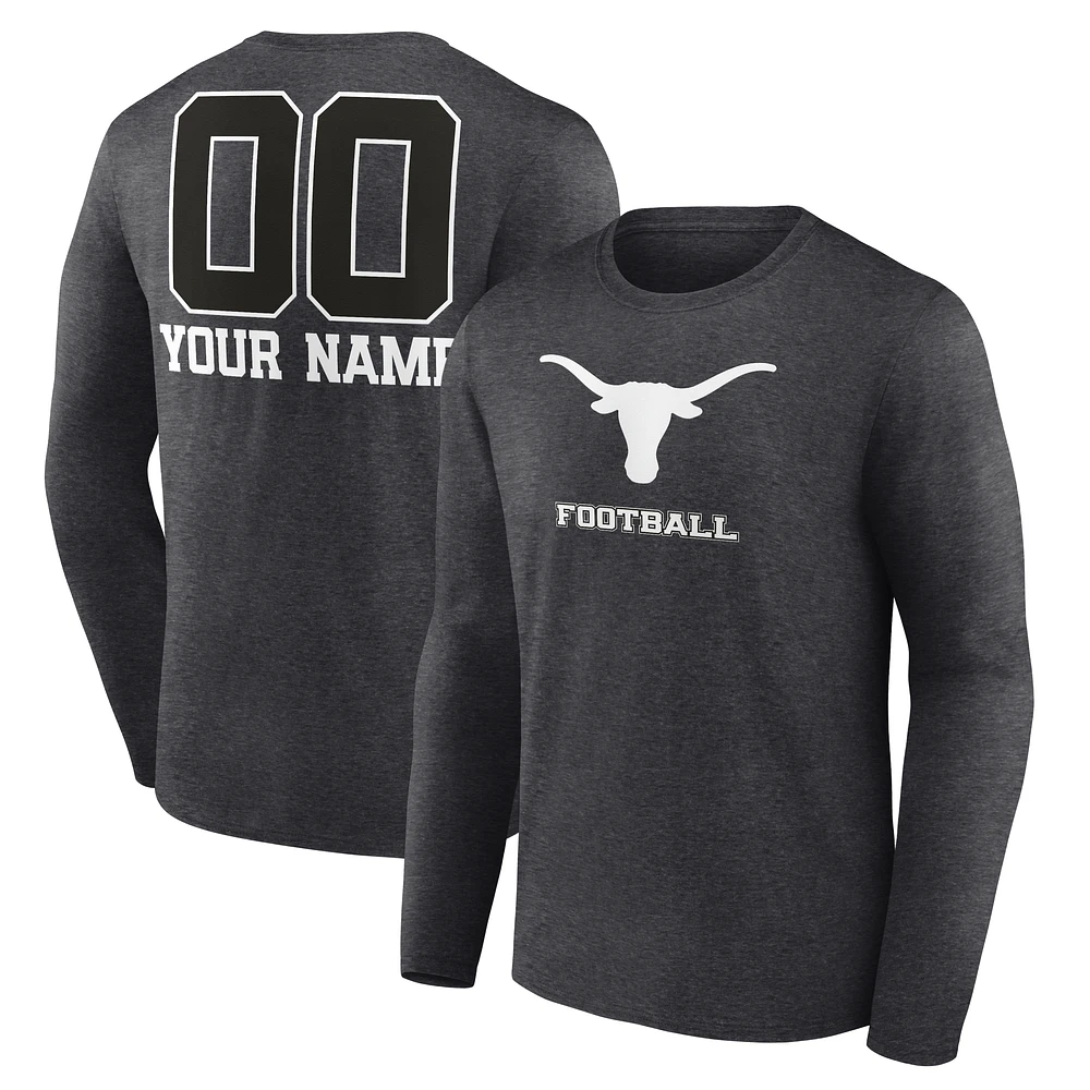 Men's Charcoal Texas Longhorns Personalized Name & Number Monochrome Long Sleeve T-Shirt