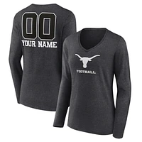 Women's Charcoal Texas Longhorns Personalized Name & Number Monochrome Long Sleeve V-Neck T-Shirt