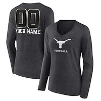 Women's Charcoal Texas Longhorns Personalized Name & Number Monochrome Long Sleeve V-Neck T-Shirt