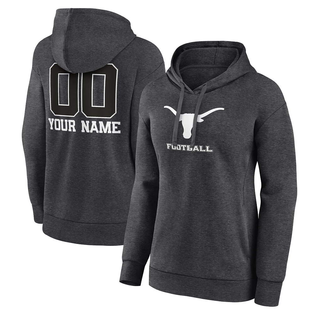 Women's Charcoal Texas Longhorns Personalized Name & Number Monochrome Pullover Hoodie