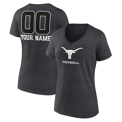 Women's Charcoal Texas Longhorns Personalized Name & Number Monochrome V-Neck T-Shirt