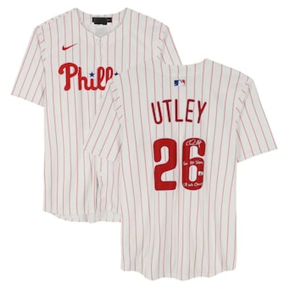 Chase Utley Philadelphia Phillies Autographed White Nike Limited Jersey with "6x All Star" & "08 WS Champs" Inscriptions