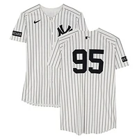 Oswaldo Cabrera New York Yankees Game-Used #95 White Pinstripe Nike Jersey vs. Milwaukee Brewers on March 27, 2025 - Opening Day