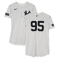 Oswaldo Cabrera New York Yankees Game-Used #95 White Pinstripe Nike Jersey vs. Milwaukee Brewers on March 27, 2025 - Opening Day