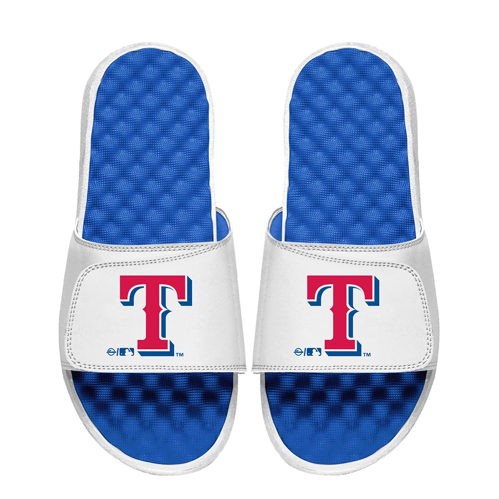 Youth ISlide White Texas Rangers Primary Logo Slide Sandals