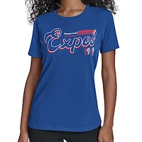 Women's Starter  Blue Montreal Expos Cooperstown Collection Groovy Script Team Fitted T-Shirt