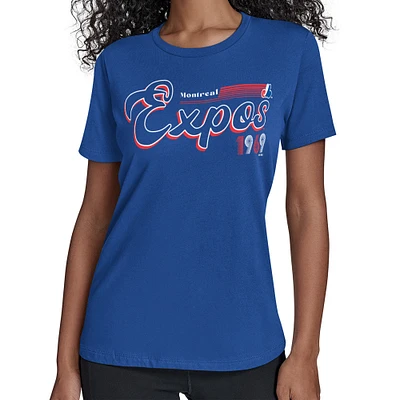 Women's Starter  Blue Montreal Expos Cooperstown Collection Groovy Script Team Fitted T-Shirt