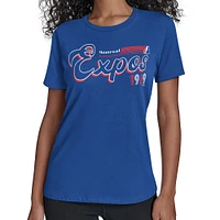 Women's Starter  Blue Montreal Expos Cooperstown Collection Groovy Script Team Fitted T-Shirt
