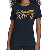 Women's Starter  Navy Houston Astros Groovy Script Team Fitted T-Shirt