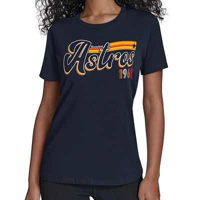 Women's Starter  Navy Houston Astros Groovy Script Team Fitted T-Shirt
