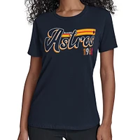 Women's Starter  Navy Houston Astros Groovy Script Team Fitted T-Shirt