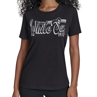 Women's Starter  Black Chicago White Sox Groovy Script Team Fitted T-Shirt
