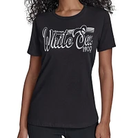 Women's Starter  Black Chicago White Sox Groovy Script Team Fitted T-Shirt